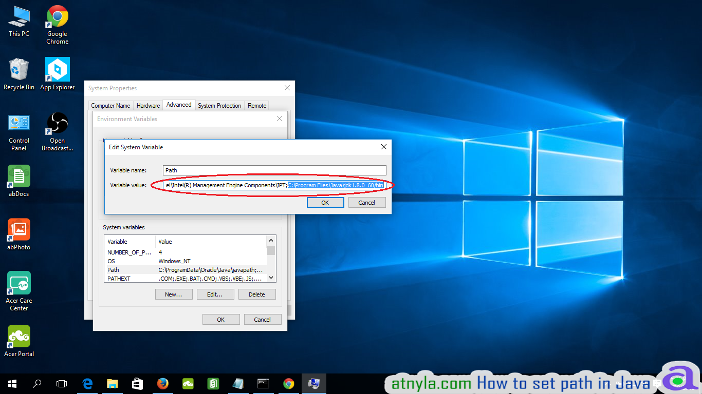 Edit the system environment variable